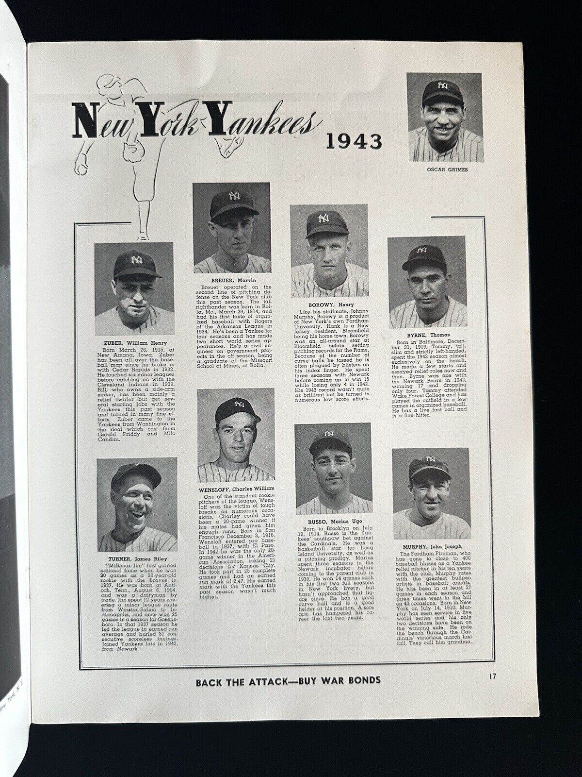 1943 NY Yankees World Series Program vs St. Louis Cardinals - Unscored - EX