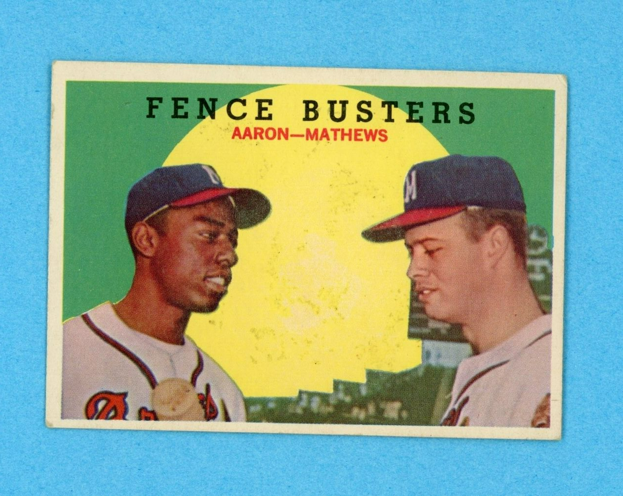 1959 Topps #212 Fence Busters Aaron - Mathews Baseball Card EX