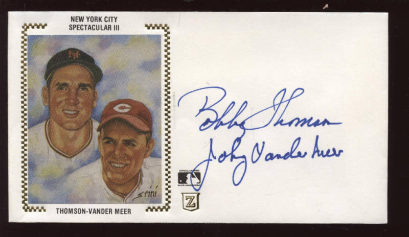 Bobby Thomson Johnny Vander Meer DUAL SIGNED 1991 Z Envelope / Cachet w/hologram