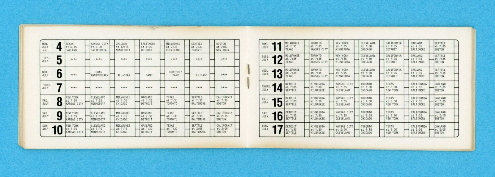 1983 American League Official Schedule Booklet