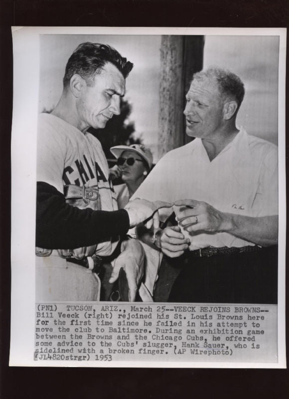 Original 1953 Bill Veeck & Hank Sauer Wire Photo