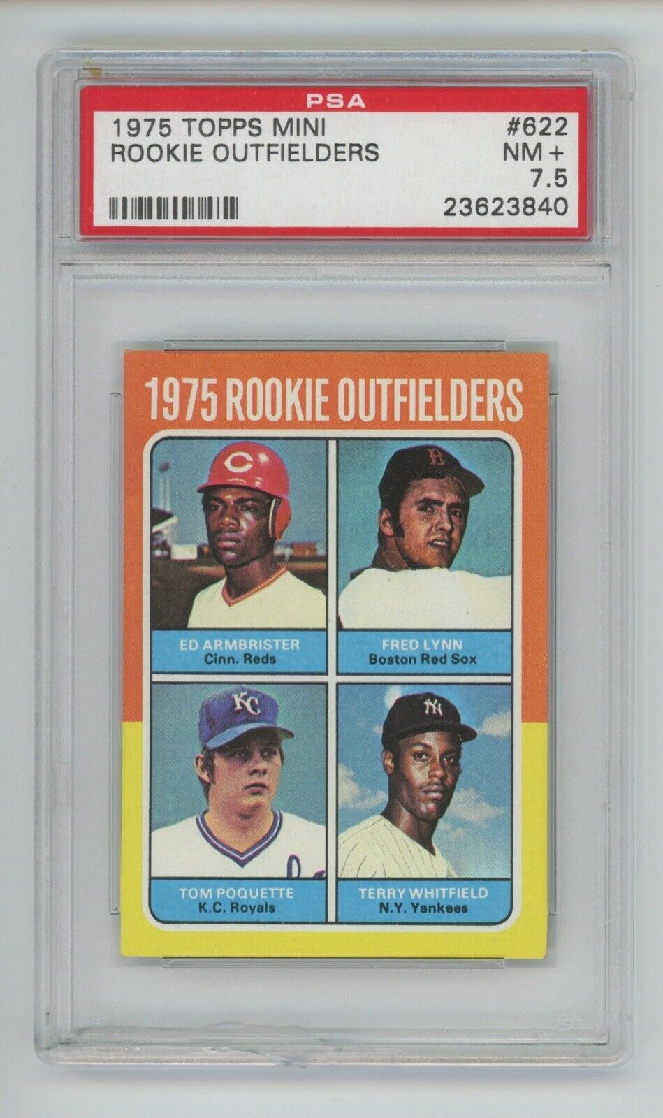 Rookie Outfielders 1975 Topps Mini Card #622 • Fred Lynn • PSA 7.5 NM+