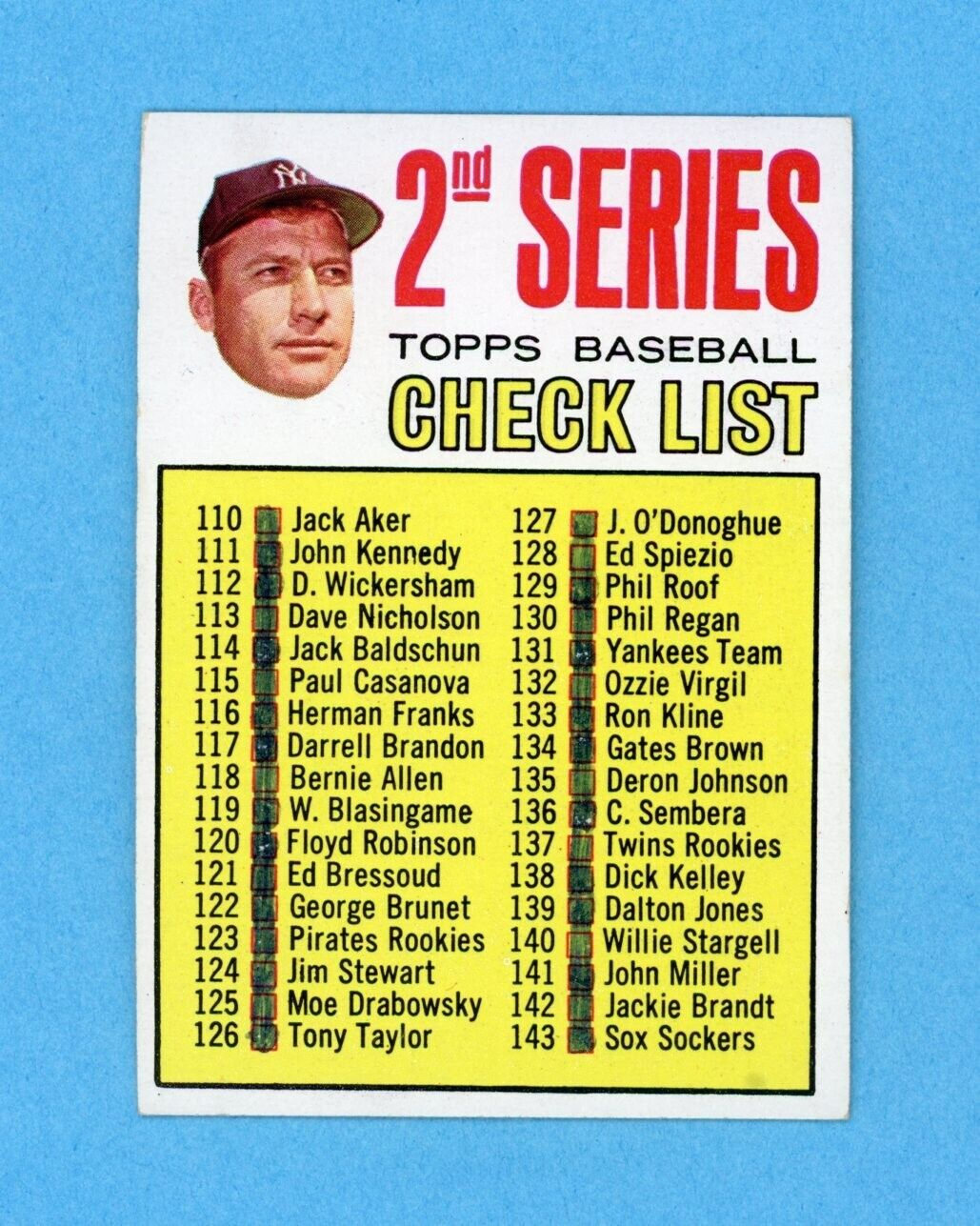 1967 Topps #103 2nd Series Check List Mickey Mantle Baseball Card Ex/Mt