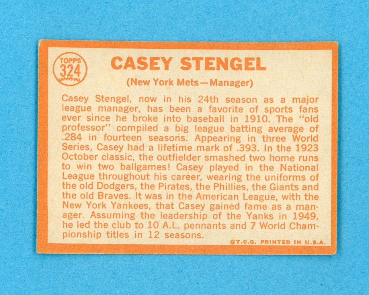 1964 Topps #324 Casey Stengel New York Mets Baseball Card EX