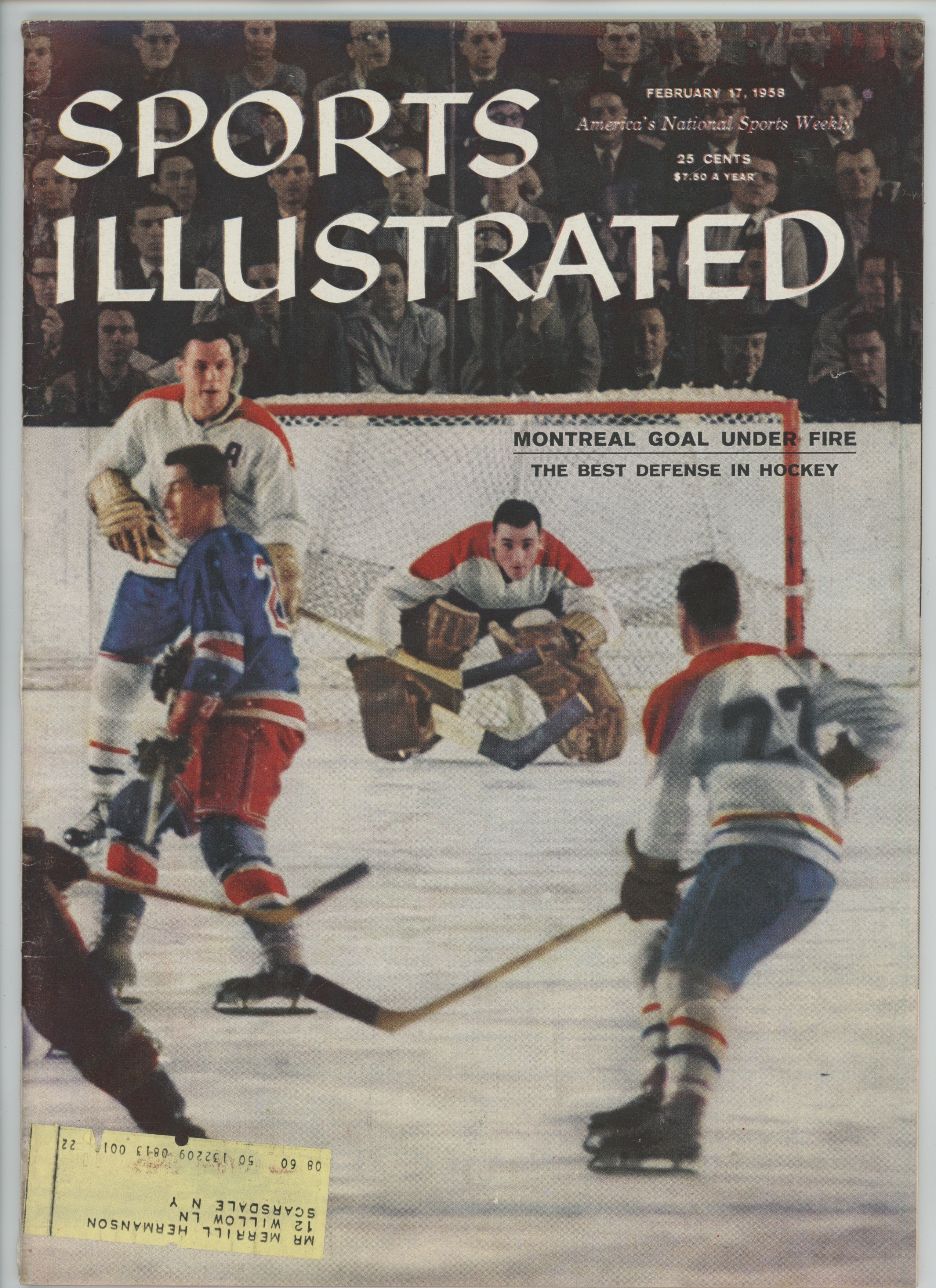 Montreal Goal Under Fire “The Best Defense in Hockey” 2/17/58 EX ML