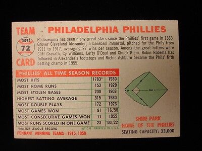 1956 Topps #72 Philadelphia Phillies Team Card - Undated, Name Centered - VG