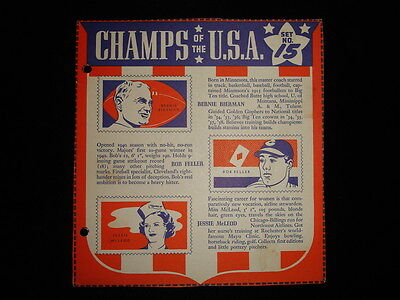 1941 Wheaties Champs of U.S.A. Card - #15 - Bierman, Feller, McLeod