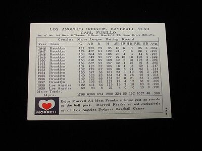 1960 Morrell Meats Los Angeles Dodgers Carl Furillo Card - VG/EX, Surface Wear