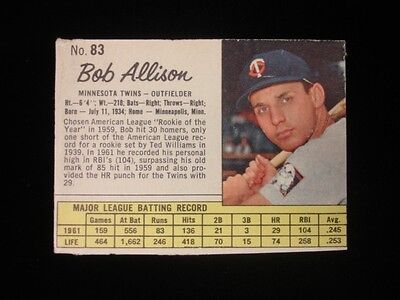 1962 Jello Baseball Card #83 Bob Allison Minnesota Twins EX