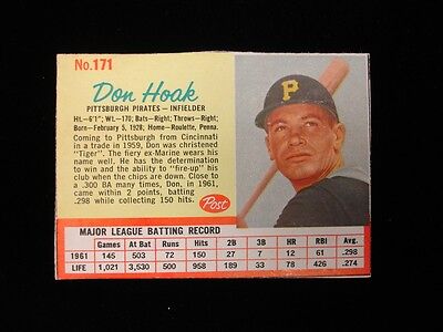 1962 Post #171 Don Hook Pittsburgh Pirates Card - EX-MT