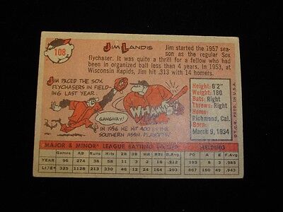 1958 Topps #108 Baseball Card - Jim Landis Yellow Letter Variation - VG-EX