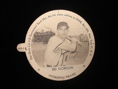 1954 Sid Gordon Pittsburgh Pirates Dixie Lid with Tab EX