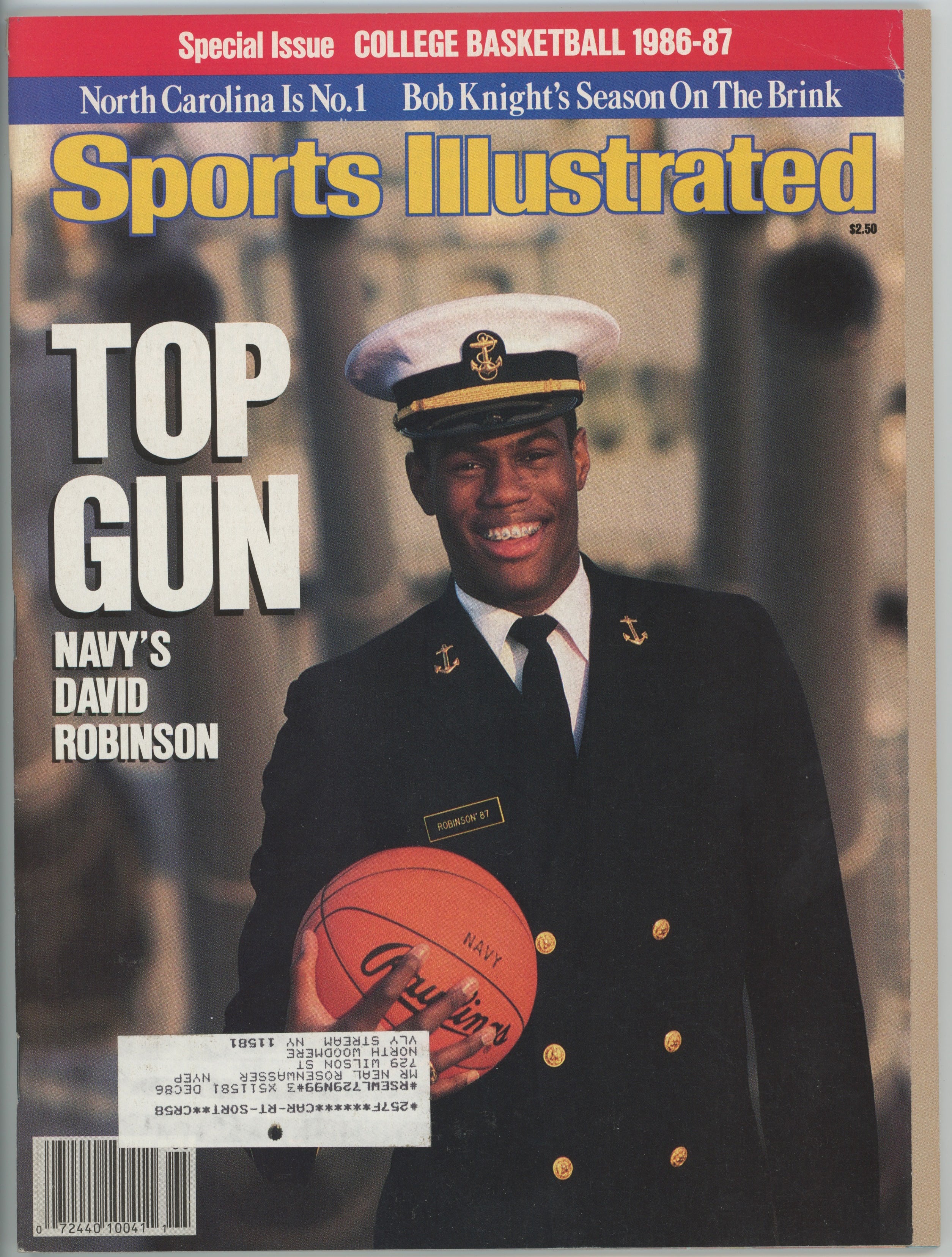 College Basketball 1986-87 “Top Gun Navy’s David Robinson" 11/195/86 EX ML