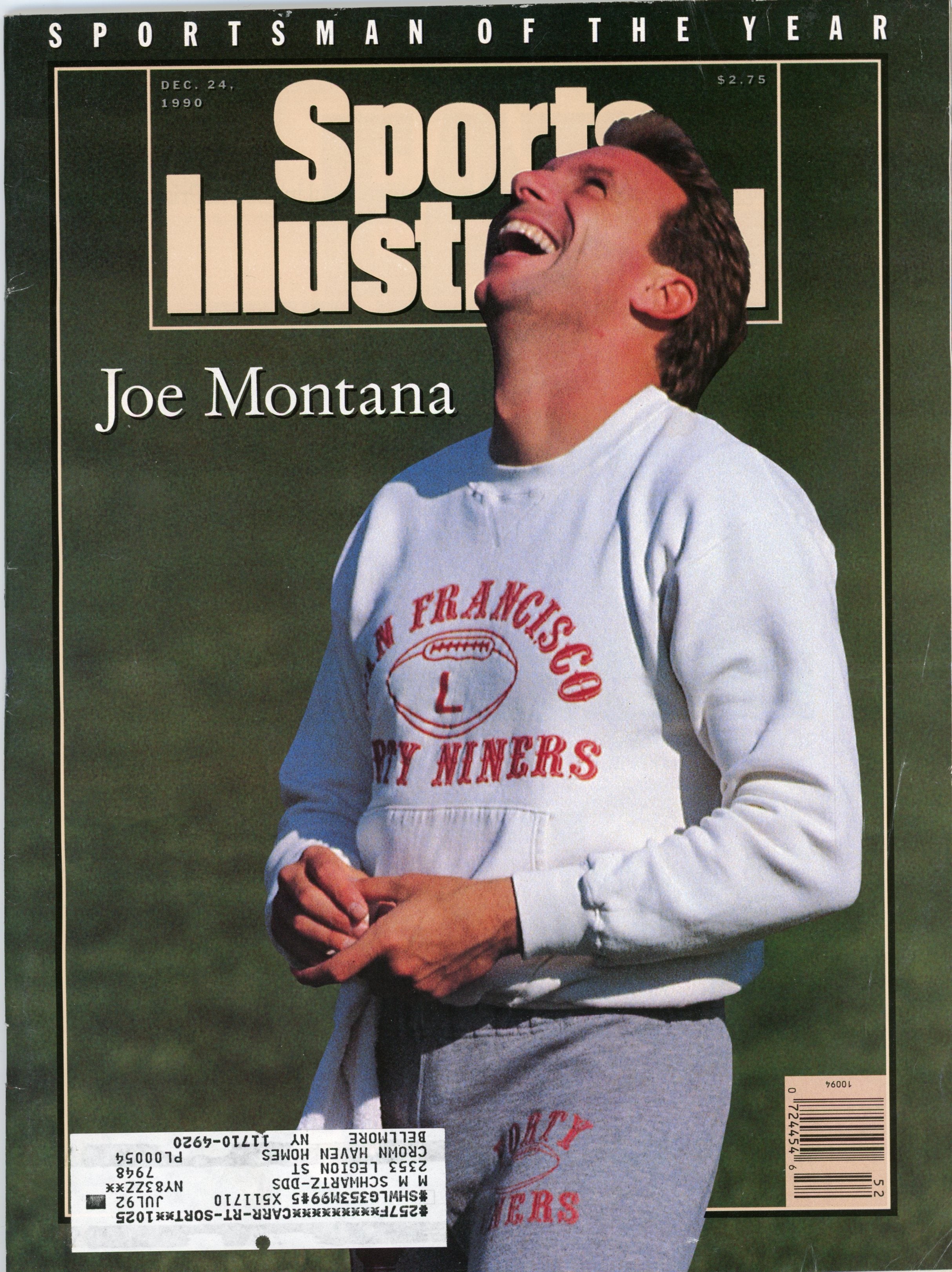 Joe Montana San Francisco 49ers “Sportsman of the Year” 12/24/90 EX ML