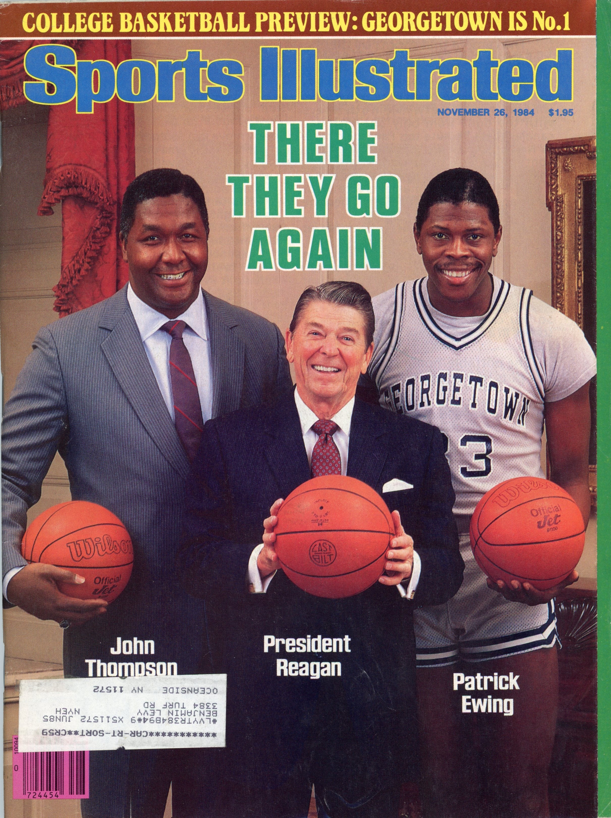 President Reagan John Thompson Patrick Ewing Georgetown “There They Go Again” 11/26/84 EX ML