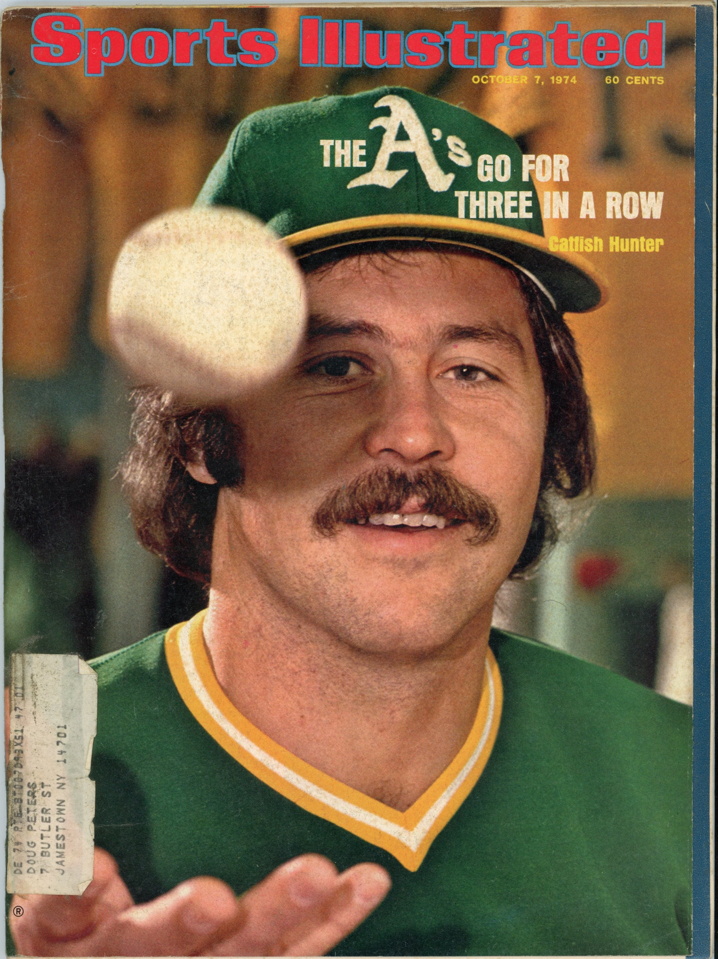 Jim “Catfish” Hunter Oakland A’s “Go For Three in a Row” 10/7/74 EX ML