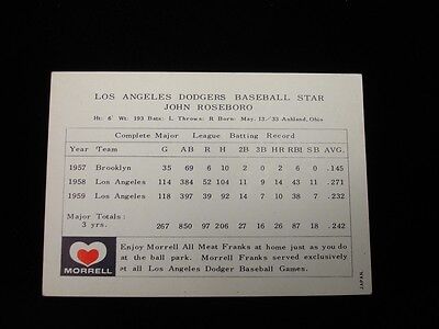 1960 Morrell Meats Los Angeles Dodgers John Roseboro Card - EX