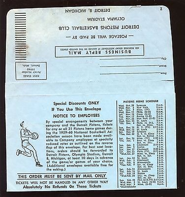 1959/1960 NBA Basketball Detroit Pistons Ticket Envelope