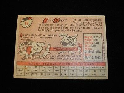 1958 Topps #13 Baseball Card - Billy Hoeft Yellow Letter Variation - G-VG