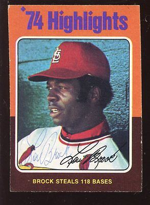 1975 Topps Baseball Card #2 Lou Brock Autographed VGEX Hologram