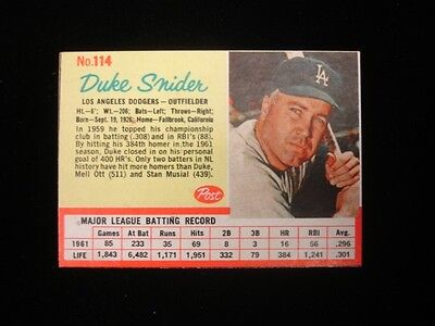 1962 Post #114 Duke Snider Los Angeles Dodgers Card - VG 