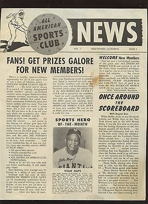 1954 All American Sports Club Newsletter Vol 1 No 1 Willie Mays New York Giants