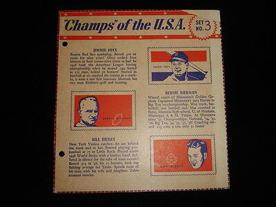 1940 Wheaties Champs of U.S.A. Card #3 Jimmie Foxx, Bernie Bierman, Bill Dickey