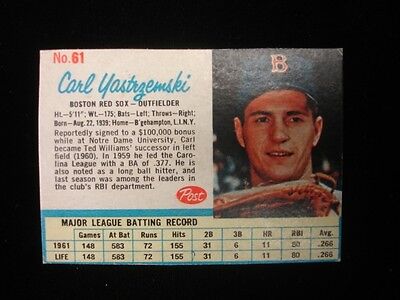 1962 Post #61 Carl Yastrzemski Boston Red Sox Card - VG