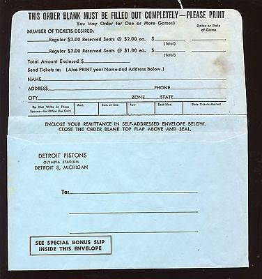 1959/1960 NBA Basketball Detroit Pistons Ticket Envelope