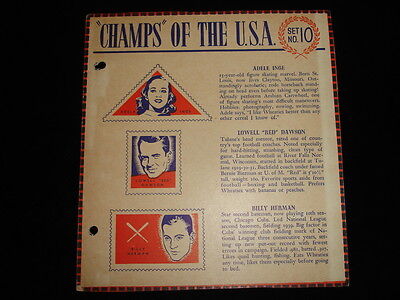 1940 Wheaties Champs of U.S.A. Card - #10 - Adel Inge, Red Dawson, Billy Herman