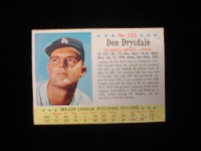 1963 Post Don Drysdale Los Angeles Dodgers #123 Card EX+