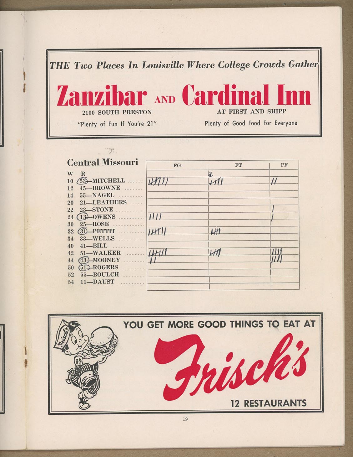 1965 Louisville vs. Central Michigan Basketball Program • Wes Unseld