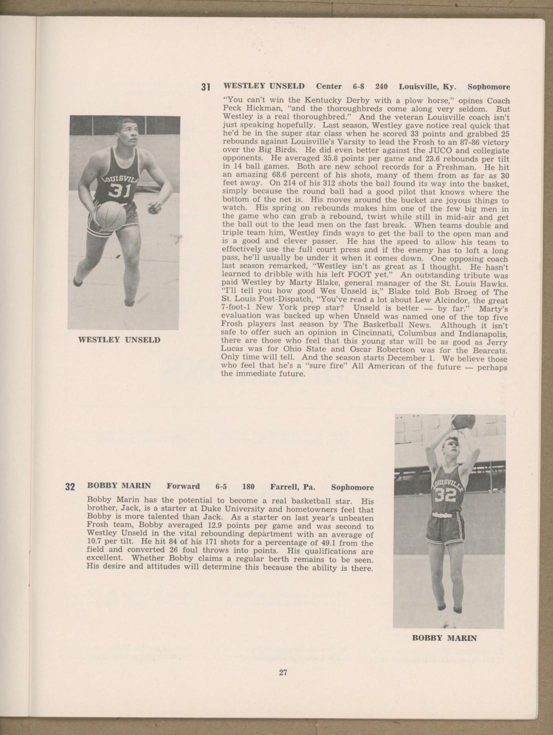 1965 Louisville vs. Central Michigan Basketball Program • Wes Unseld