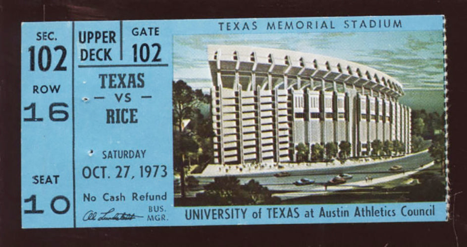 1973 NCAA Football Ticket Stub Rice @ Texas