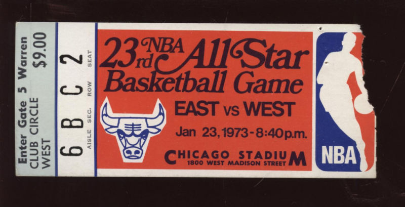 1973 NBA All Star Game Ticket Stub @ Chicago Bulls