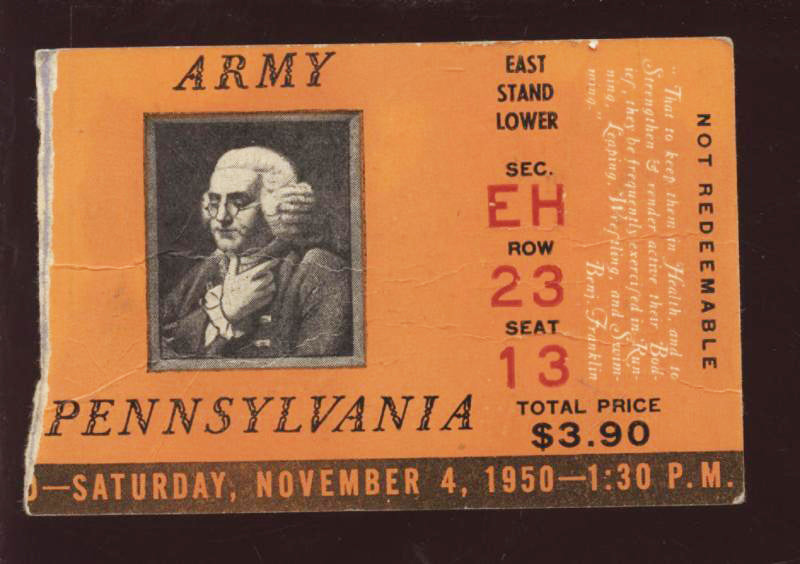 1950 NCAA Football Ticket Stub Army vs. Pennsylvania