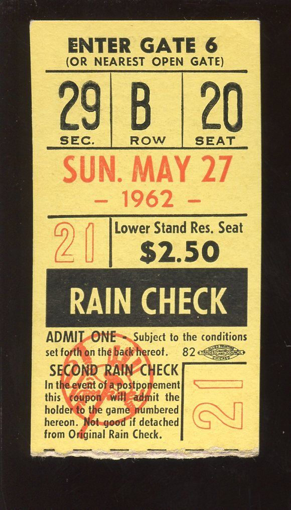 May 27 1962 Ticket Stub at New York Yankees EX-MT