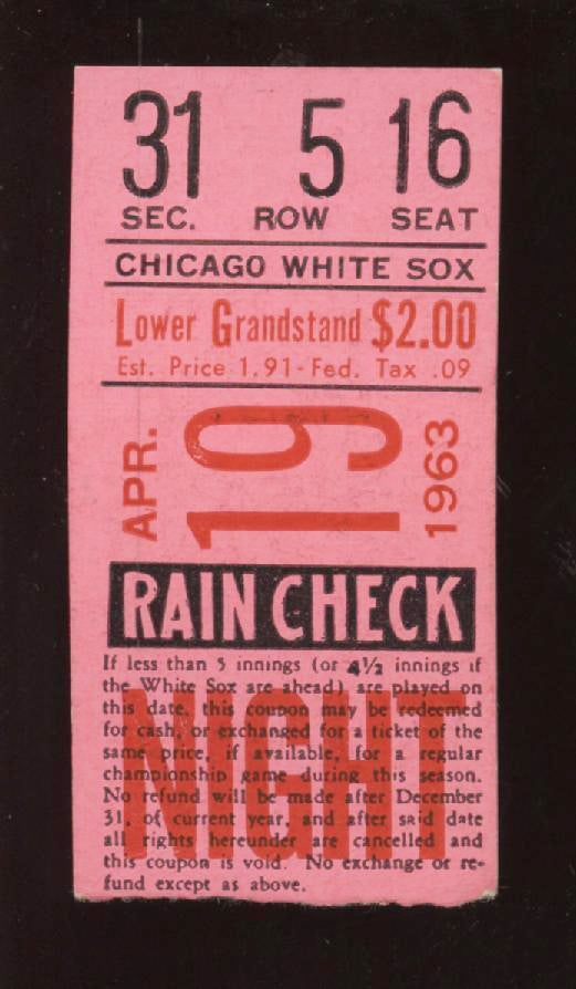 1963 Ticket Stub Minnesota Twins @ Chicago White Sox Mike Hershberger