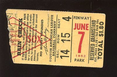 June 7 1952 Ticket Stub Detroit Tigers at Boston Red Sox