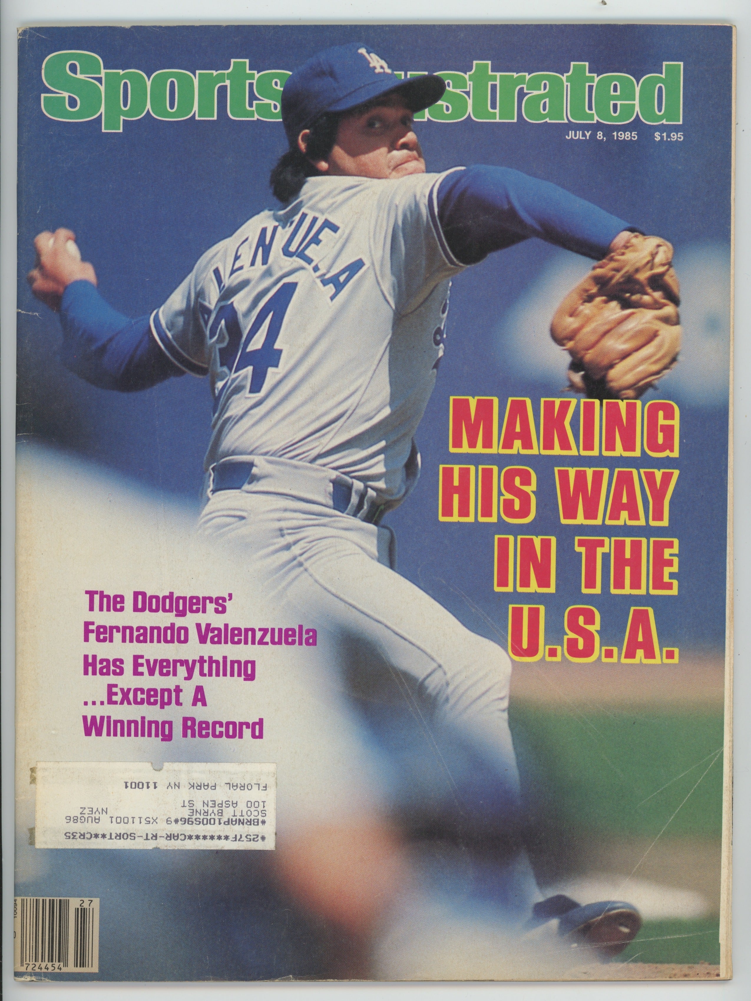 Fernando Valenzuela Dodgers “Making His Way in the U.S.A.” 7/8/85 EX ML