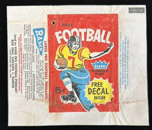 1960 Fleer Football Card 5-cent Wax Pack Wrapper w/ Rams Pro Football Pennant Ad