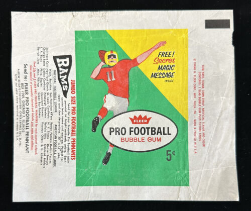 1961 Fleer Football Card 5-cent Wax Pack Wrapper w/ Rams Pro FB Jumbo Pennant Ad