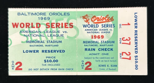 Original 1969 Baltimore Orioles World Series Ticket Stub Game 2 vs Mets