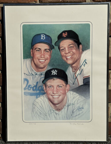 Duke Snider Mickey Mantle Willie Mays SIGNED 17x23 Framed LE Poster /750 w/ Holo