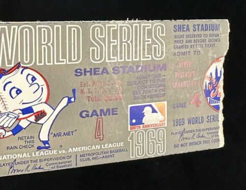 Original 1969 NY Mets World Series Ticket Stub Game 4 vs Orioles - Seaver Wins!