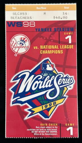 1998 NY Yankees World Series ORIGINAL Ticket Stub vs SD Padres - Tino Grand Slam