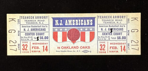 Feb. 14, 1968 NJ Americans 1st Year ABA Basketball FULL Ticket vs Oakland Oaks