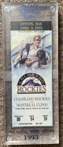 April 9, 1993 Inaugural Season Colorado Rockies Opening Day Replica Ticket Stub