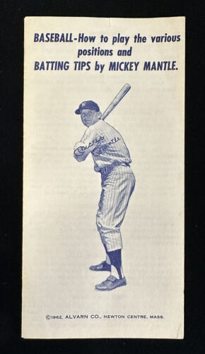 1962 Alvaro Co. Mickey Mantle New York Yankees Batting Tips 3x 5.5” Brochure NM