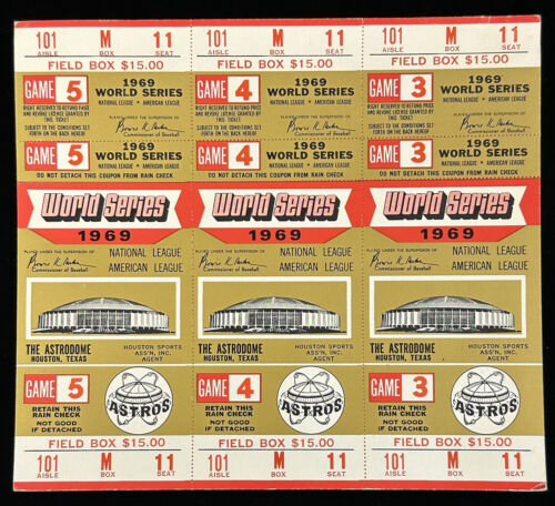 1969 Houston Astros World Series PHANTOM Ticket Stub Uncut Sheet of 3  - RARE!